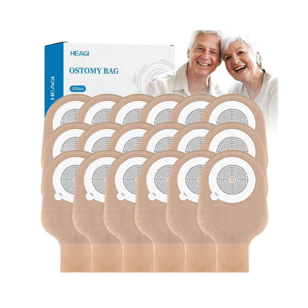 Onnohere 100 Pack Ostomy Bags One-Piece Drainable Pouches with Closure for Stoma Care, Cut-to-Fit 15–70mm