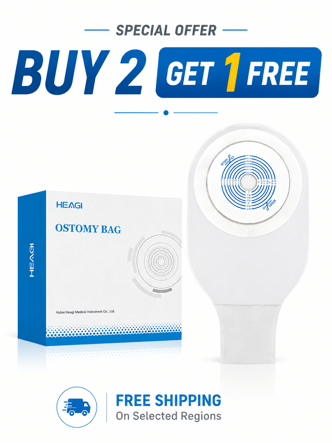Buy 2 Get 1 Free HEAGI One-Piece Drainable Ostomy Bags (22771 Style) Tape Collar with 1-Sided Comfort Panel19–64mm, 10 Pack