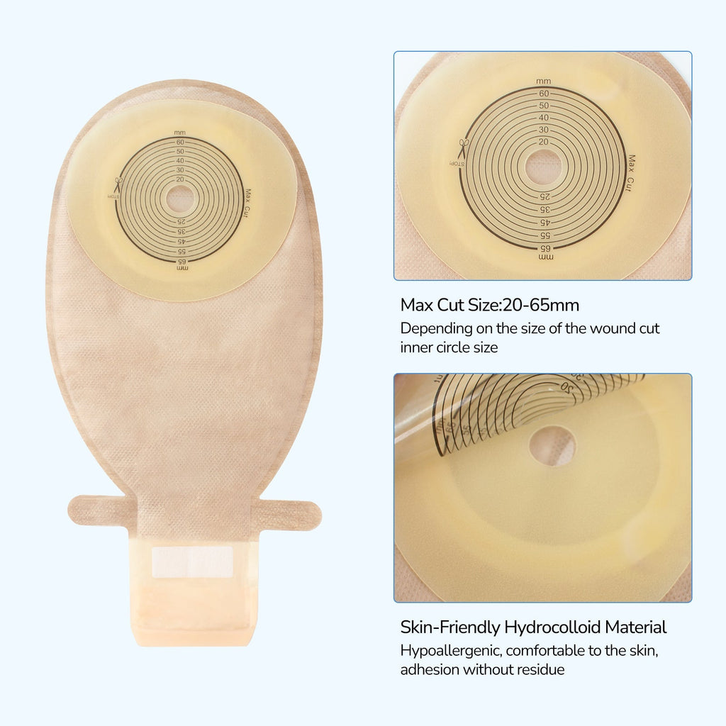 Onnohere 20PCS Colostomy Bag with Gas Release 1-Piece Drainable Pouch Ostomy Supplies for Ileostomy