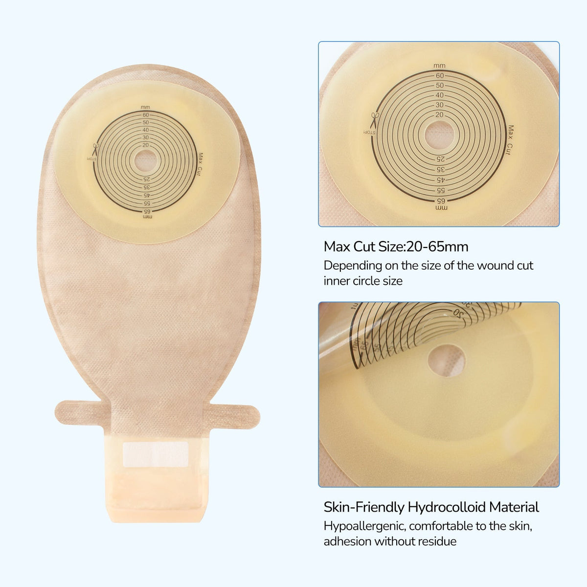 Onnohere 20PCS Colostomy Bag with Gas Release 1-Piece Drainable Pouch Ostomy Supplies for Ileostomy