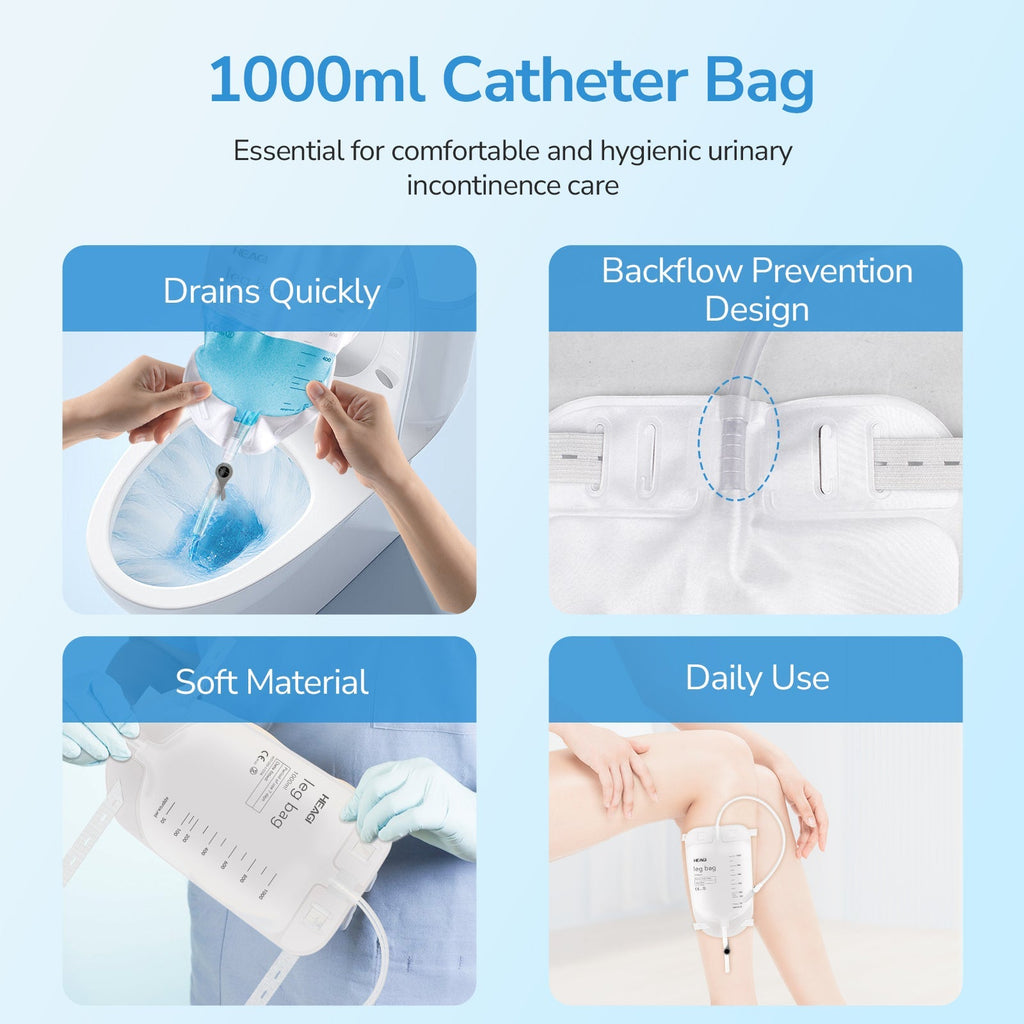 Onnohere 3 Pack 1000ml Catheter Leg Bags, Urinary Drainage Bag with Anti Reflux Valve 18” Tubing and Adjustable