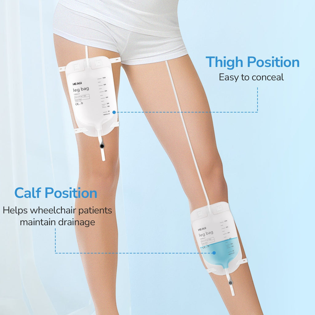 Onnohere 3 Pack 1000ml Catheter Leg Bags, Urinary Drainage Bag with Anti Reflux Valve 18” Tubing and Adjustable