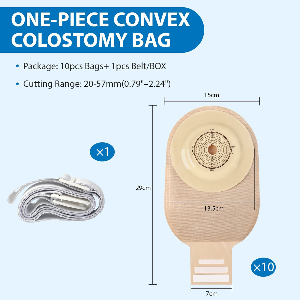 HEAGI 10 PCS Convex Ostomy Bag with Vent One-Piece Drainable Pouches Fits Retracted/Deep-Seated Stoma, Cut-to-Fit 20–57mm