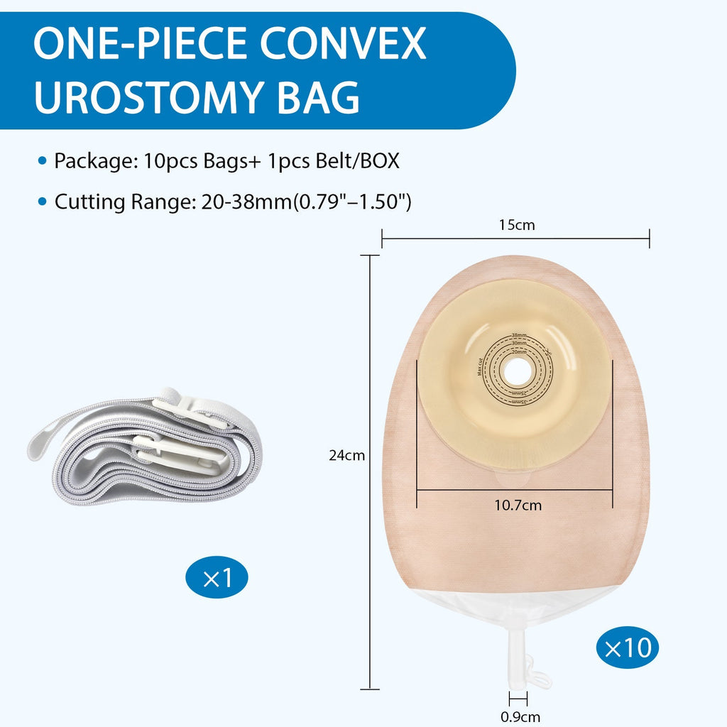 Onnohere 10 PCS Convex Urostomy Bags, One Piece Urostomy Pouches with Anti-Reflux System, 15–38mm