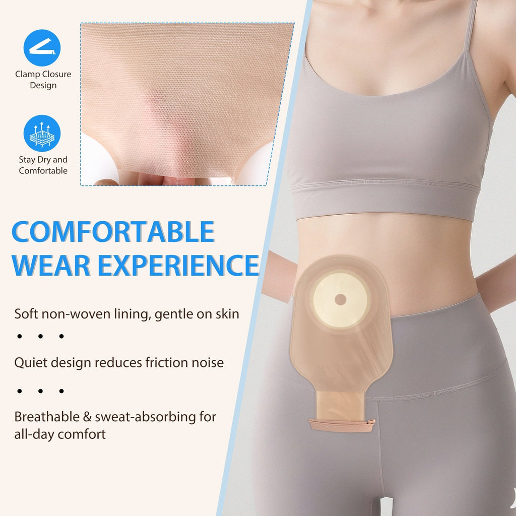Onnohere 100 Pack Ostomy Bags One-Piece Drainable Pouches with Closure for Stoma Care, Cut-to-Fit 15–70mm
