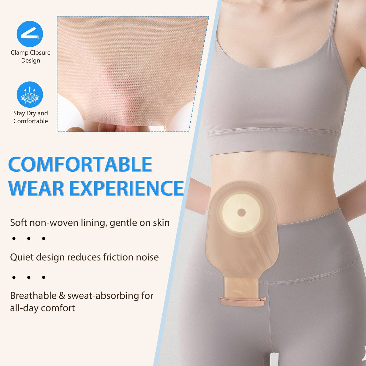 HEAGI 100 Pack Ostomy Bags One-Piece Drainable Pouches with Closure for Stoma Care, Cut-to-Fit 15–70mm