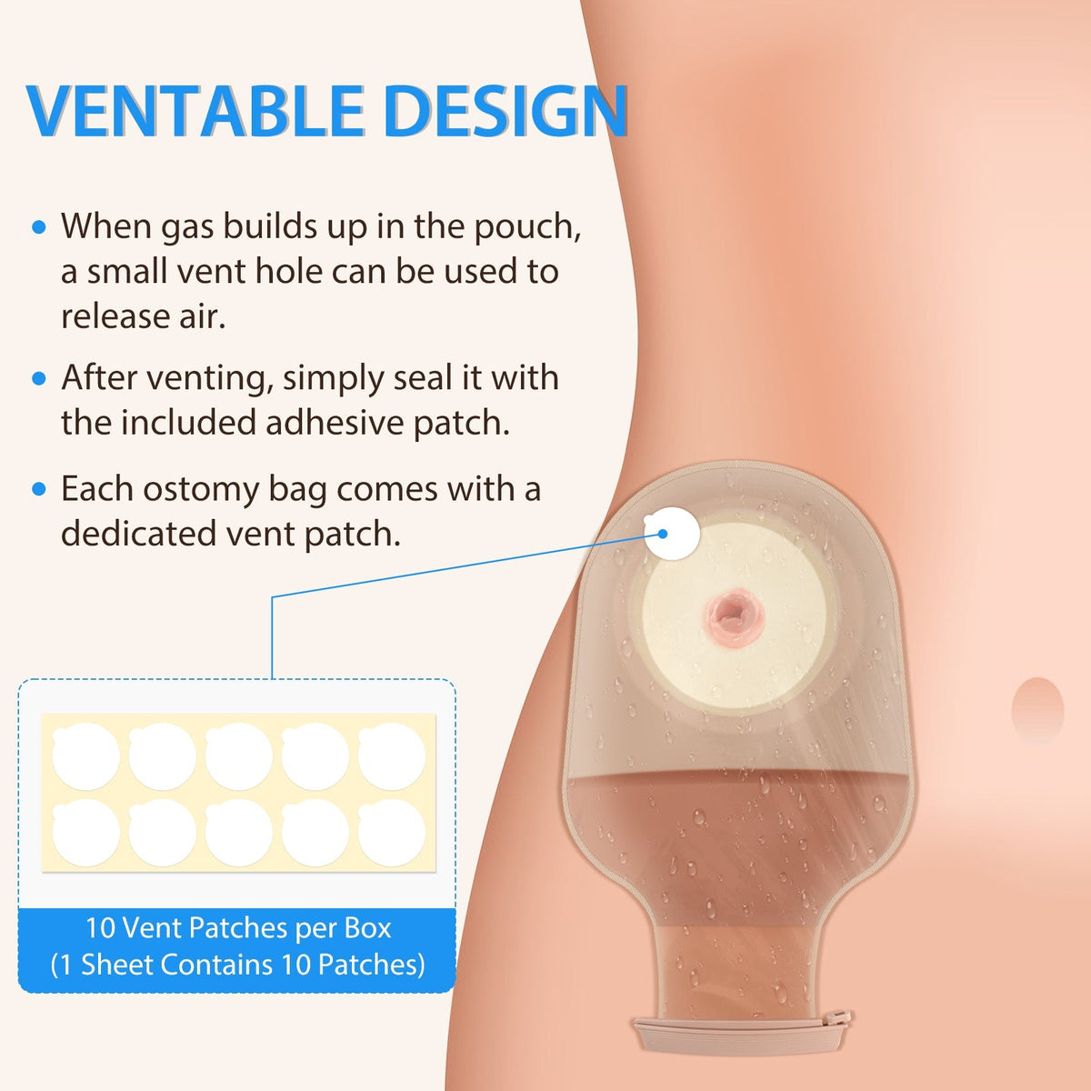 Onnohere 100 Pack Ostomy Bags One-Piece Drainable Pouches with Closure for Stoma Care, Cut-to-Fit 15–70mm