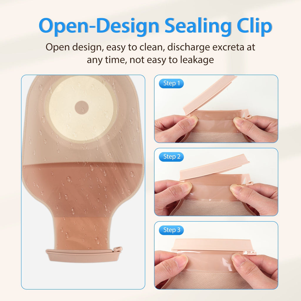 Onnohere 100 Pack Ostomy Bags One-Piece Drainable Pouches with Closure for Stoma Care, Cut-to-Fit 15–70mm