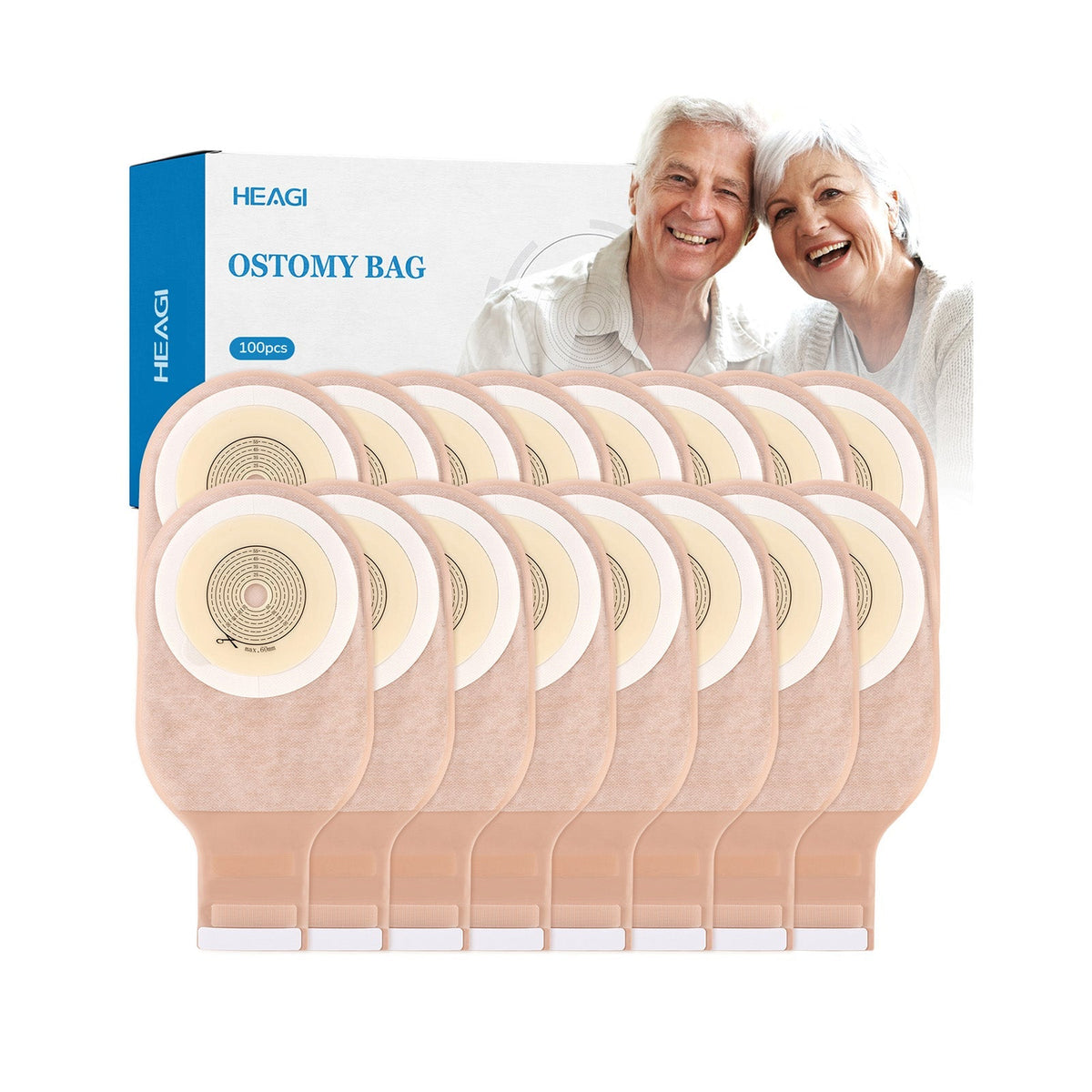 Onnohere 100 PCS Colostomy Bags, One-Piece Drainable Ostomy Pouch for Stoma Care, Cut-to-Fit 15–60mm