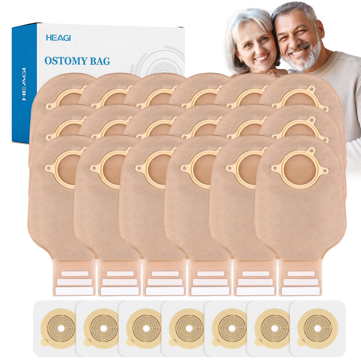 Onnohere 100 PCS Colostomy Bags, Two Piece Drainable Pouches with Closure 60mm Max, Ostomy supplies