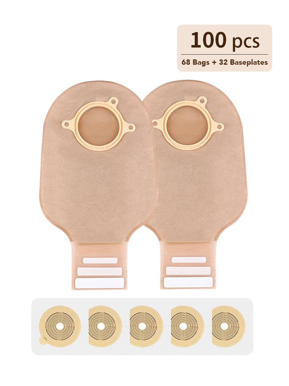 Onnohere 100 PCS Colostomy Bags, Two Piece Drainable Pouches with Closure 60mm Max, Ostomy supplies