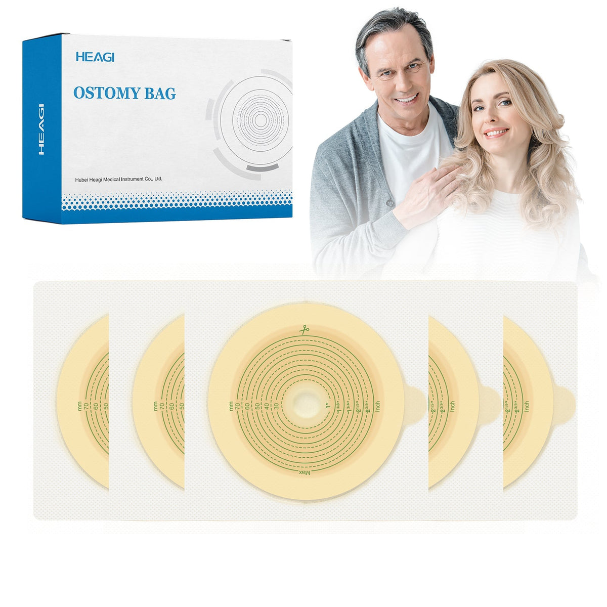 Onnohere 10Pcs Skin Barrier with Non-Woven Border Cut-to-Fit for 2-Piece Drainable Pouch Ostomy Wafers for Colostomy Ileostomy Stoma Care Supplies