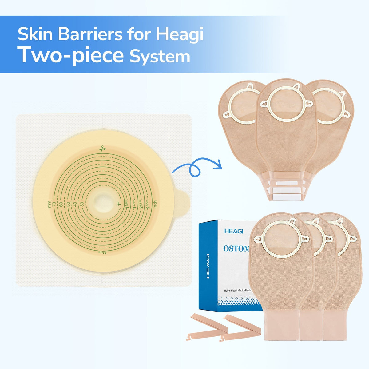 Onnohere 10Pcs Skin Barrier with Non-Woven Border Cut-to-Fit for 2-Piece Drainable Pouch Ostomy Wafers for Colostomy Ileostomy Stoma Care Supplies