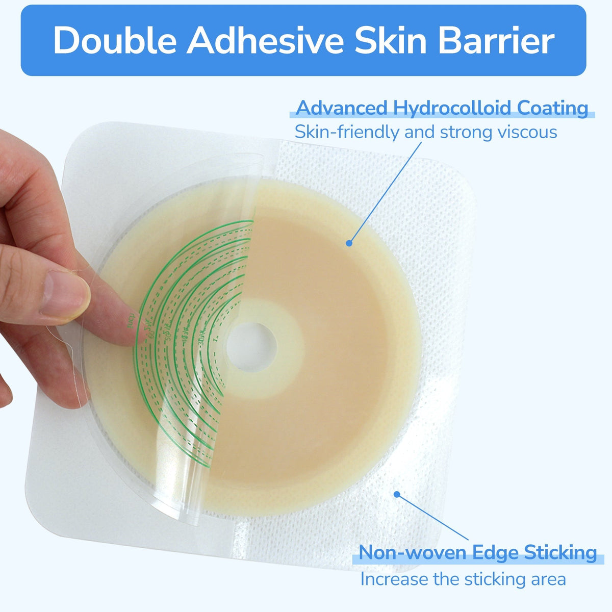 Onnohere 10Pcs Skin Barrier with Non-Woven Border Cut-to-Fit for 2-Piece Drainable Pouch Ostomy Wafers for Colostomy Ileostomy Stoma Care Supplies
