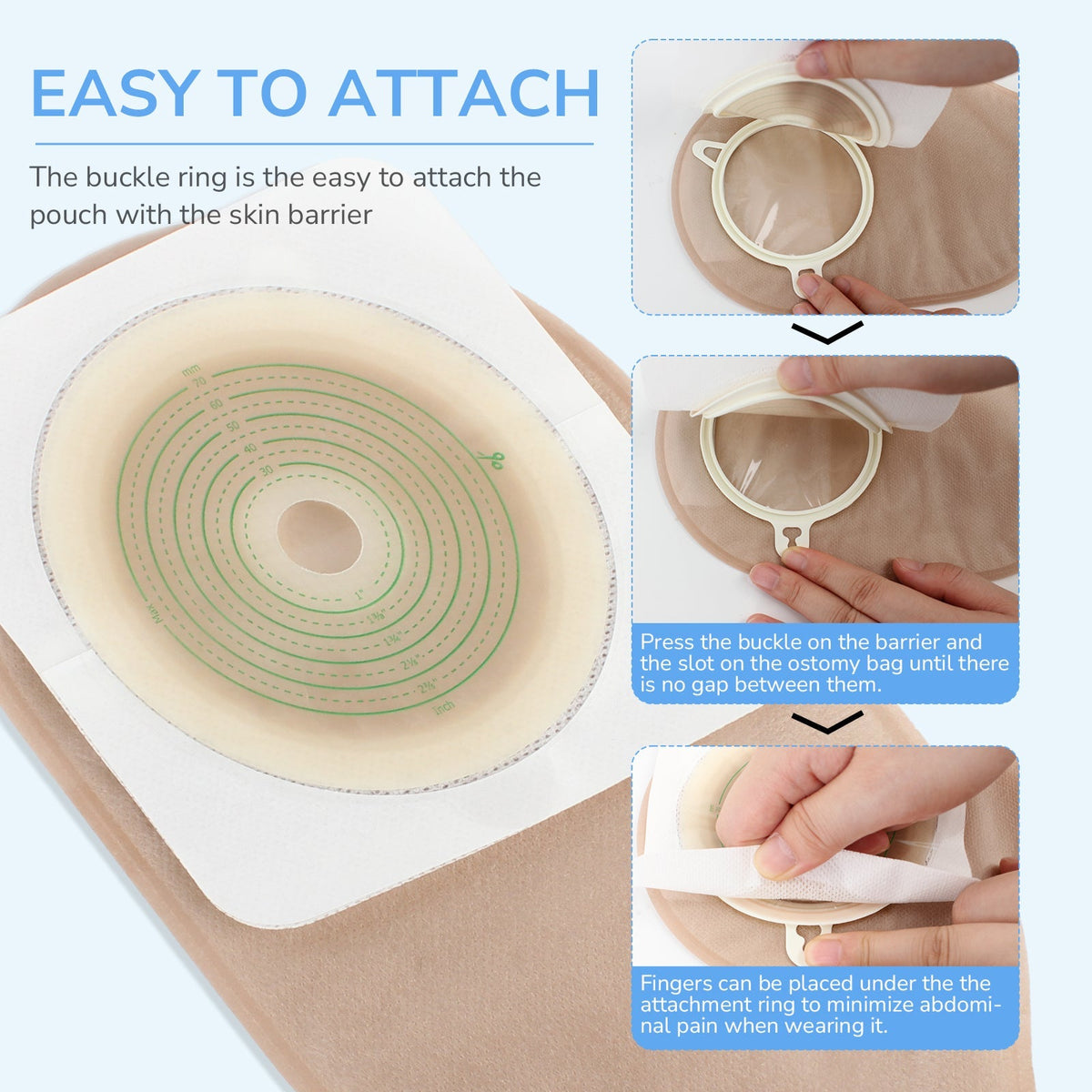 Onnohere 60pcs 2-Piece Colostomy Bags Drainable Pouches with Closure Cut-to-Fit, 70mm Max