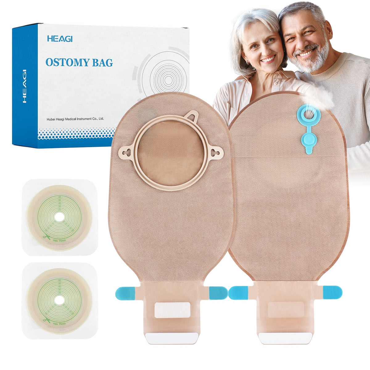 Onnohere 2-Piece Colostomy Bags with Exhaust Hole, Drainable Ostomy Pouch , Cut-to-Fit 20–70mm