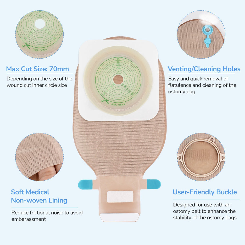 Onnohere 2-Piece Colostomy Bags with Exhaust Hole, Drainable Ostomy Pouch , Cut-to-Fit 20–70mm