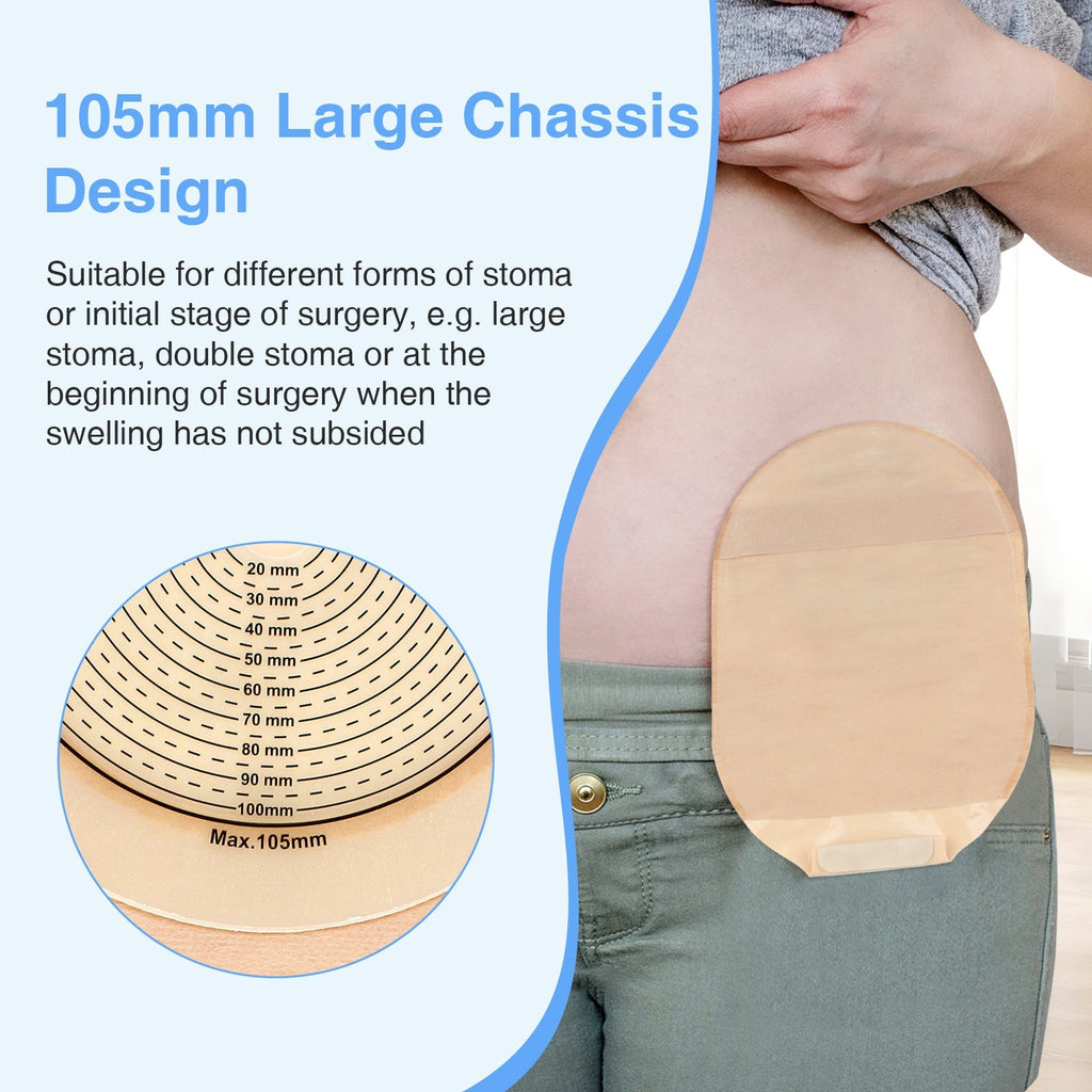 Onnohere 20 Pack 105 mm Large Colostomy Bags Ostomy Drainable Pouches for Ileostomy Stoma Care