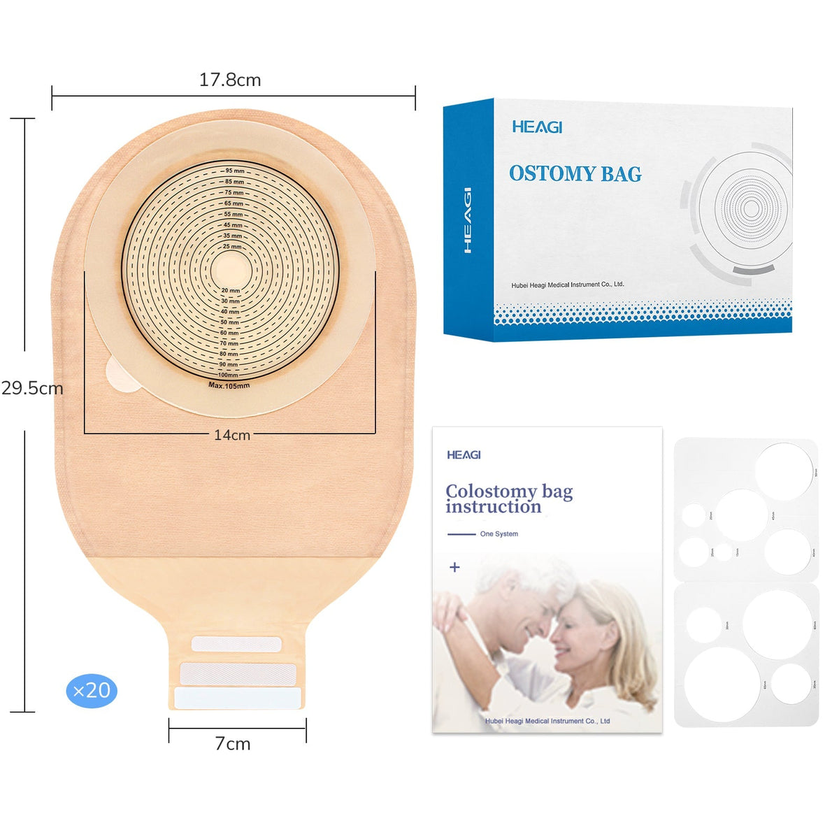 Onnohere 20 Pack 105 mm Large Colostomy Bags Ostomy Drainable Pouches for Ileostomy Stoma Care