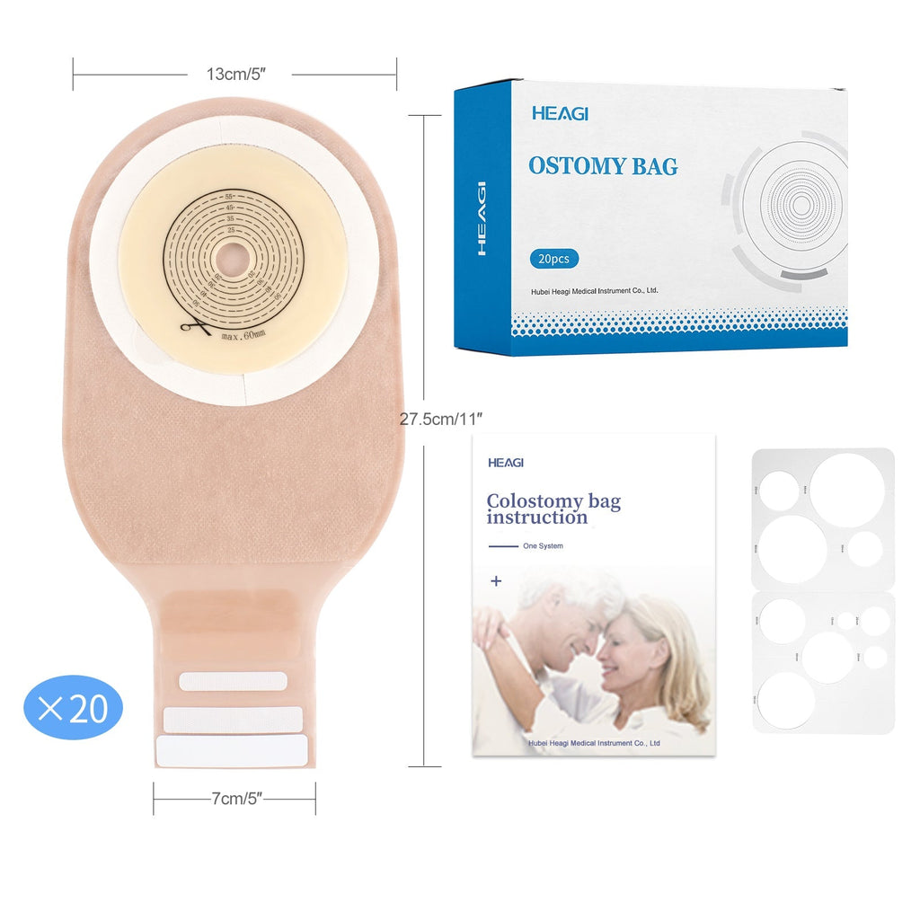 Onnohere 20 PCS Colostomy Bags, One Piece Drainable Ostomy Pouch with Closure for Ileostomy
