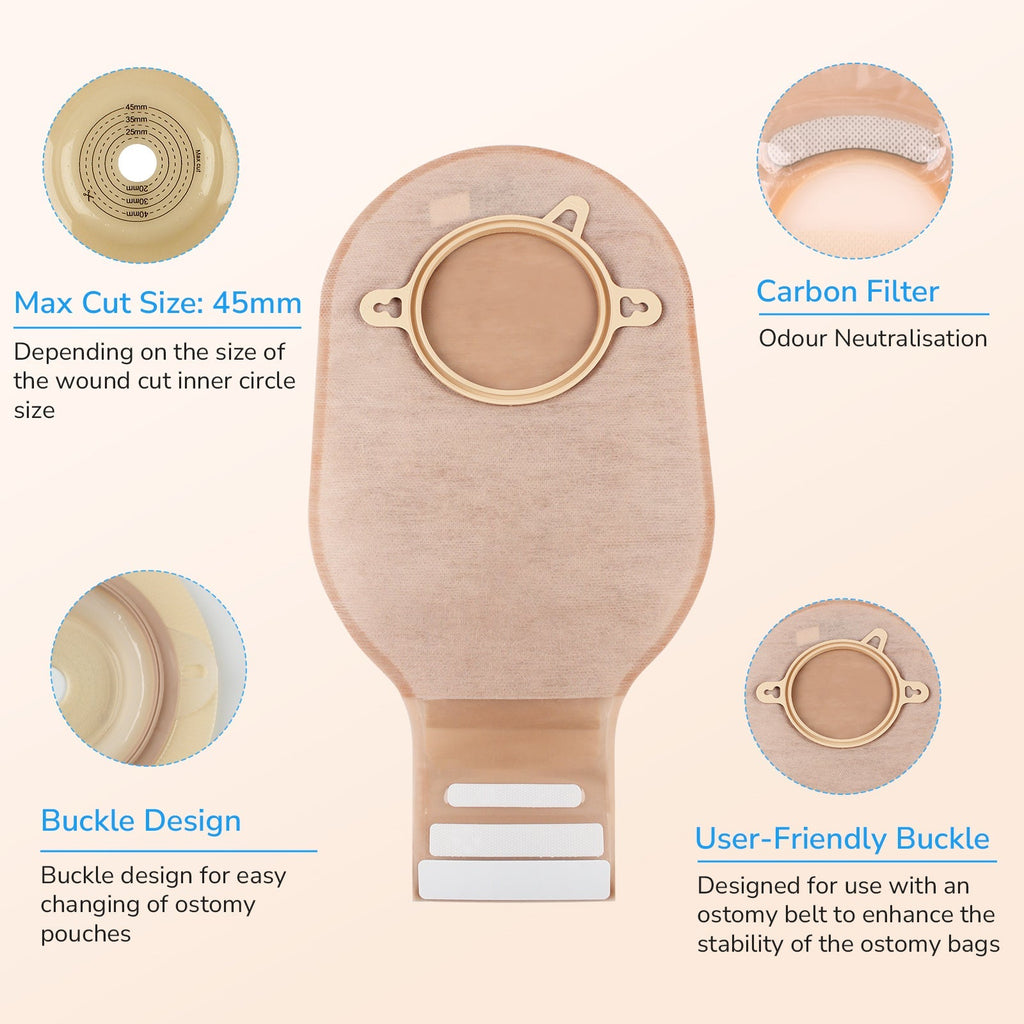 Onnohere 20 PCS  Convex 2-Piece Ostomy Bags Drainable Pouches with Closure, Cut-to-Fit 20–45mm Ostomy Supplies