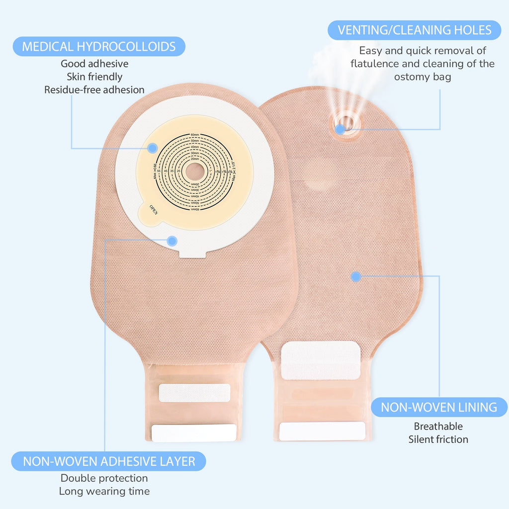 Onnohere 20Pcs Colostomy Bag Exhaust Holes for Ileostomy, One Piece Drainable Pouch Ostomy Care Supplies
