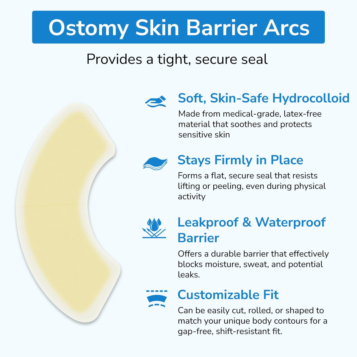 Onnohere 3-Piece Wide Ostomy Barrier Strips (30 PCS) – Hypoallergenic Hydrocolloid Sealing for Secure Fit