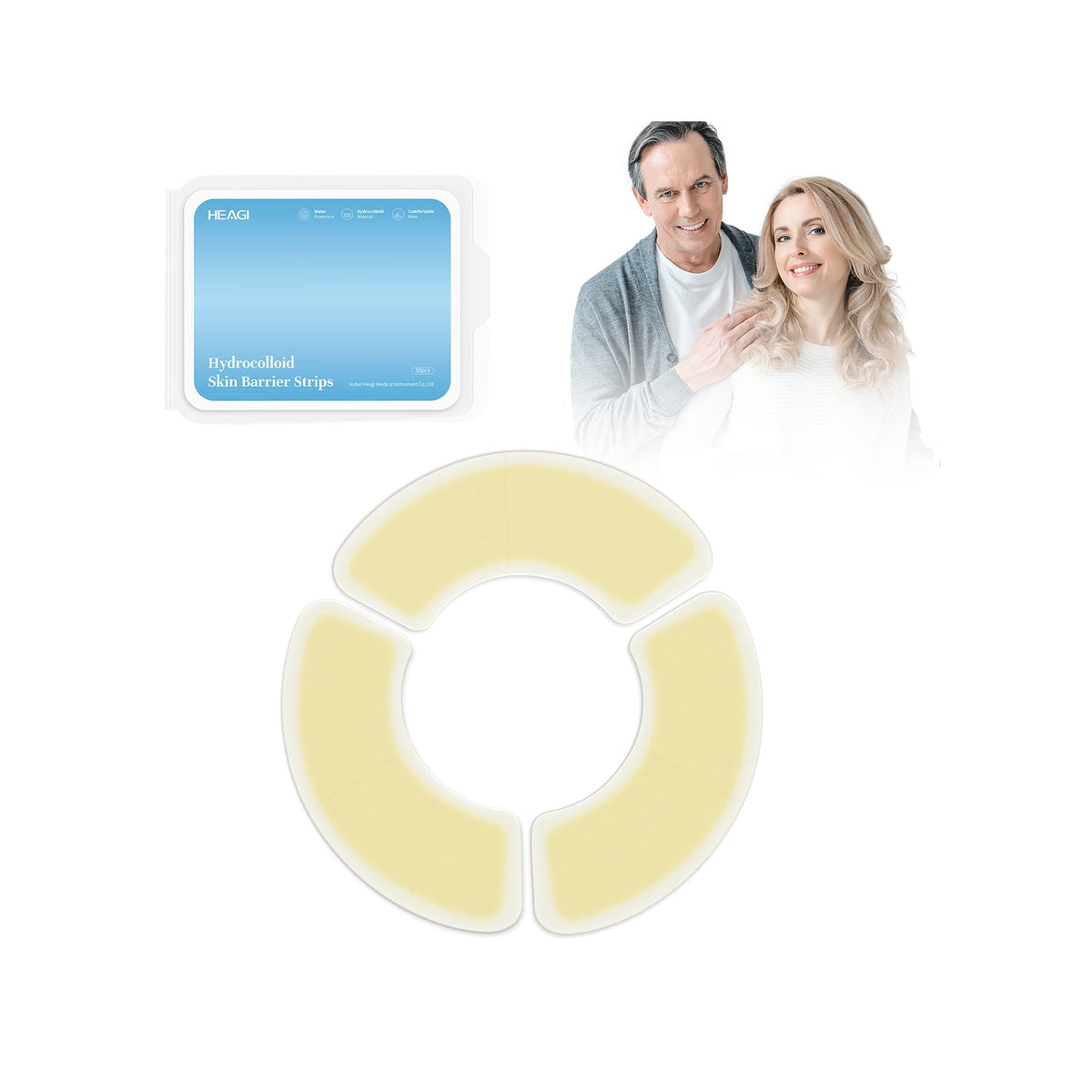 Onnohere 3-Piece Wide Ostomy Barrier Strips (30 PCS) – Hypoallergenic Hydrocolloid Sealing for Secure Fit
