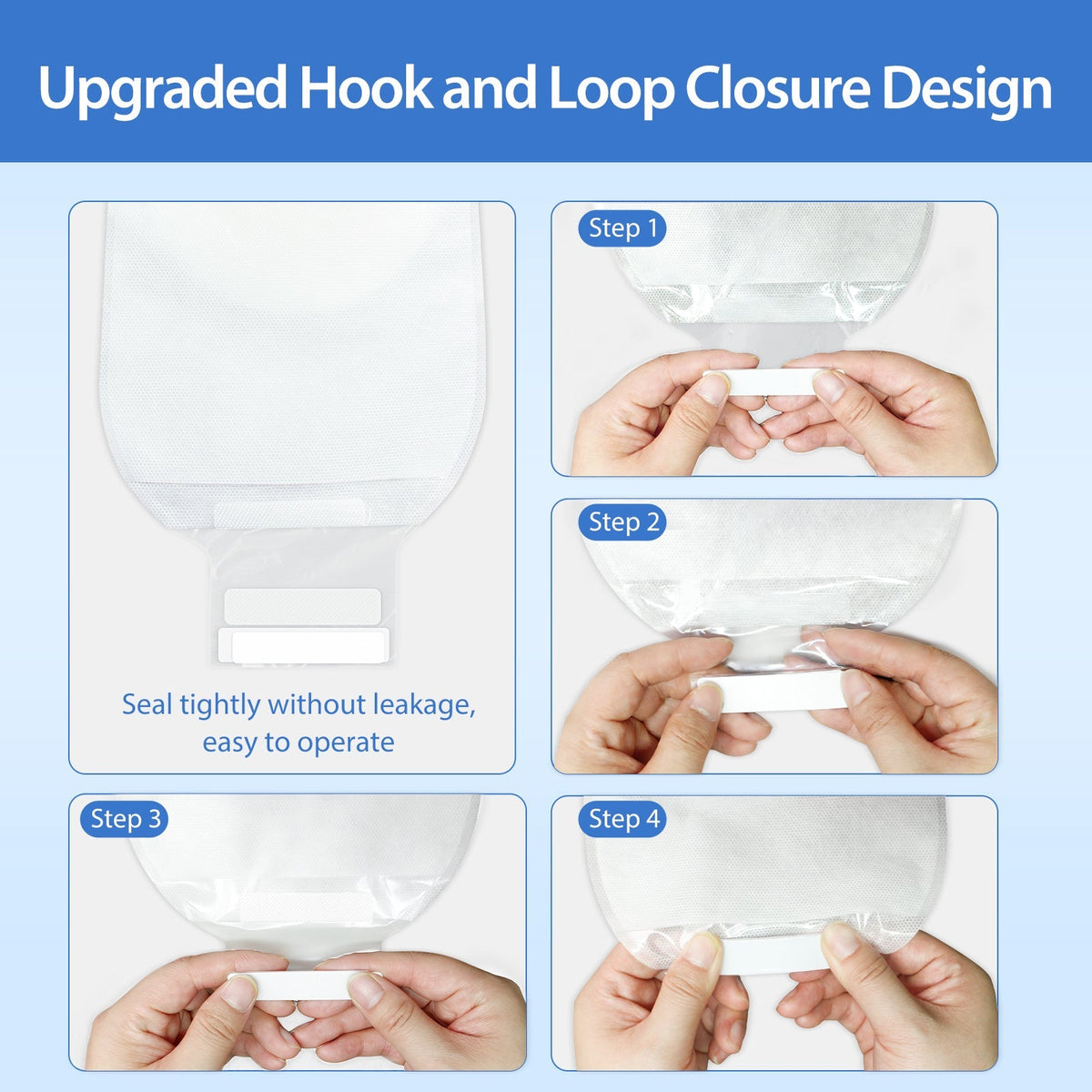 HEAGI 100 Pack One-Piece Ostomy Bags – Drainable Colostomy Pouches with Secure Hook Closure, 20–65mm