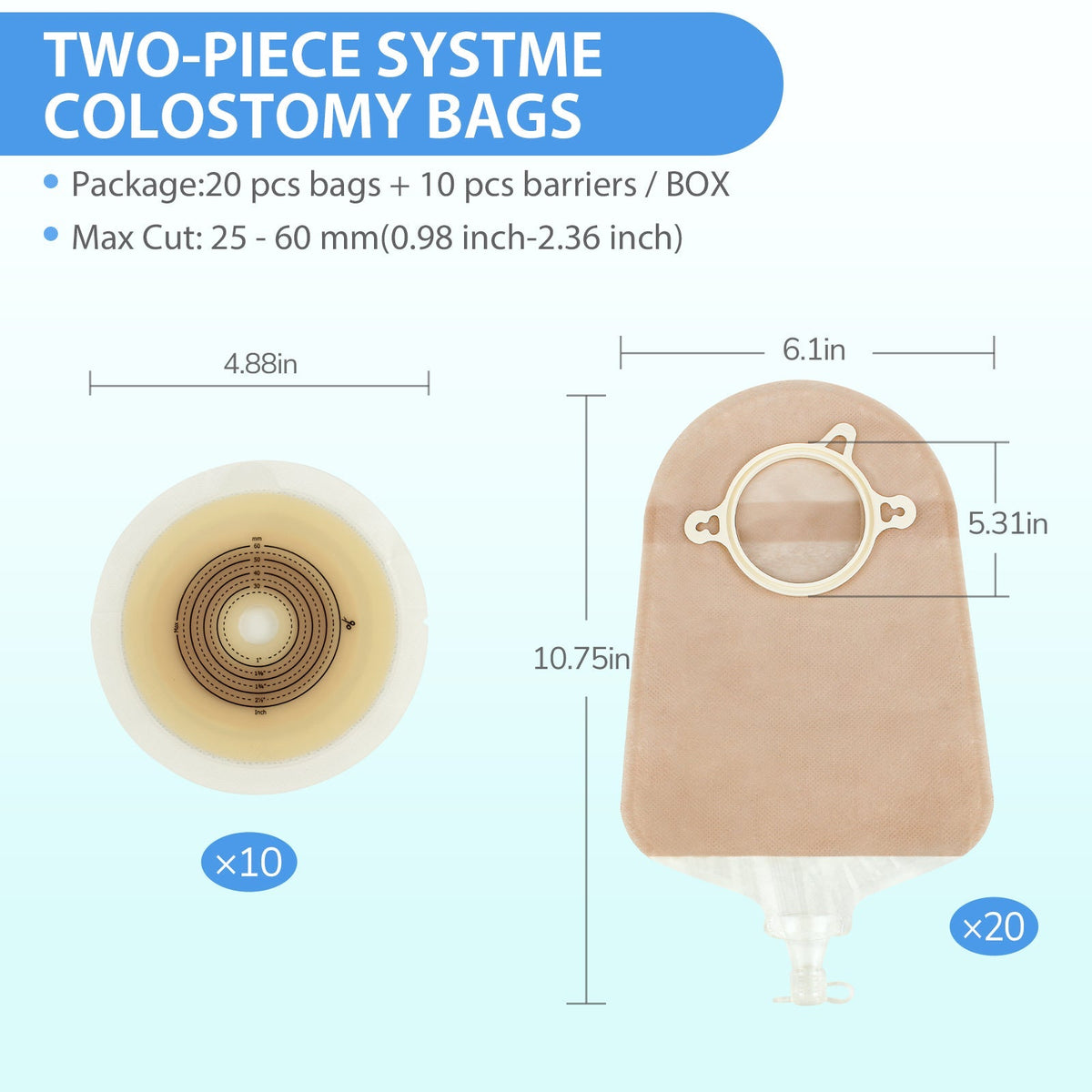Onnohere 30 PCS Two Piece Urostomy Bag,  Reduce skin irritation