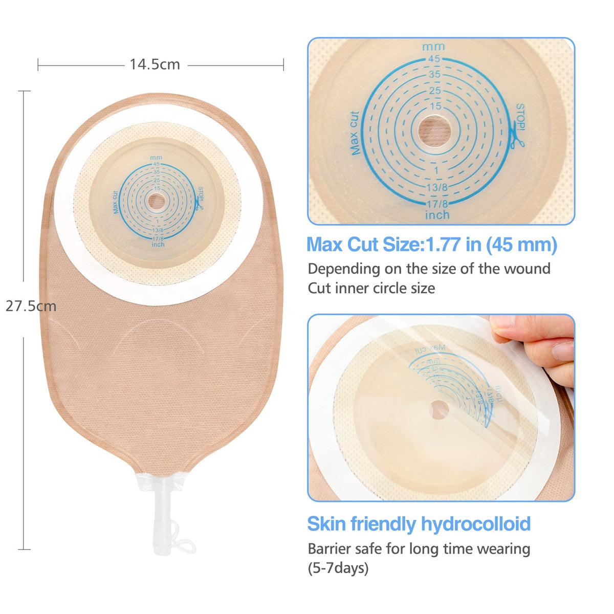 Onnohere 30 PCS Urostomy Bag, One-Piece Drainable Urostomy Supplies