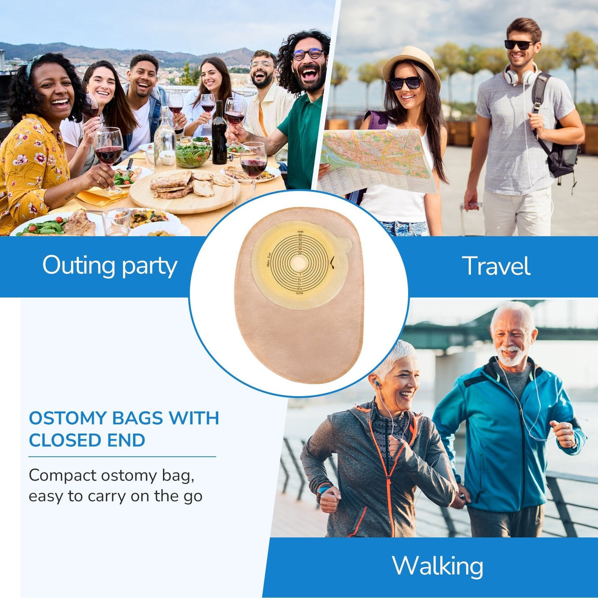 Onnohere 50 Pack Closed Ostomy Bags – One-Piece Disposable Colostomy Pouches, Cut-to-Fit 20–60mm