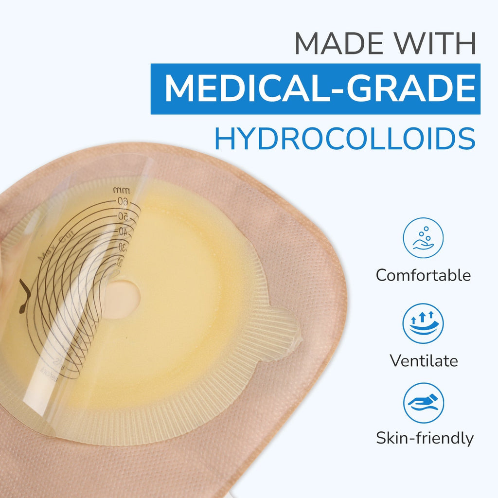 Onnohere 50 Pack Closed Ostomy Bags – One-Piece Disposable Colostomy Pouches, Cut-to-Fit 20–60mm