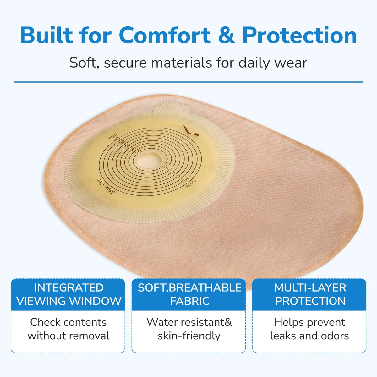 Onnohere 50 Pack Closed Ostomy Bags – One-Piece Disposable Colostomy Pouches, Cut-to-Fit 20–60mm