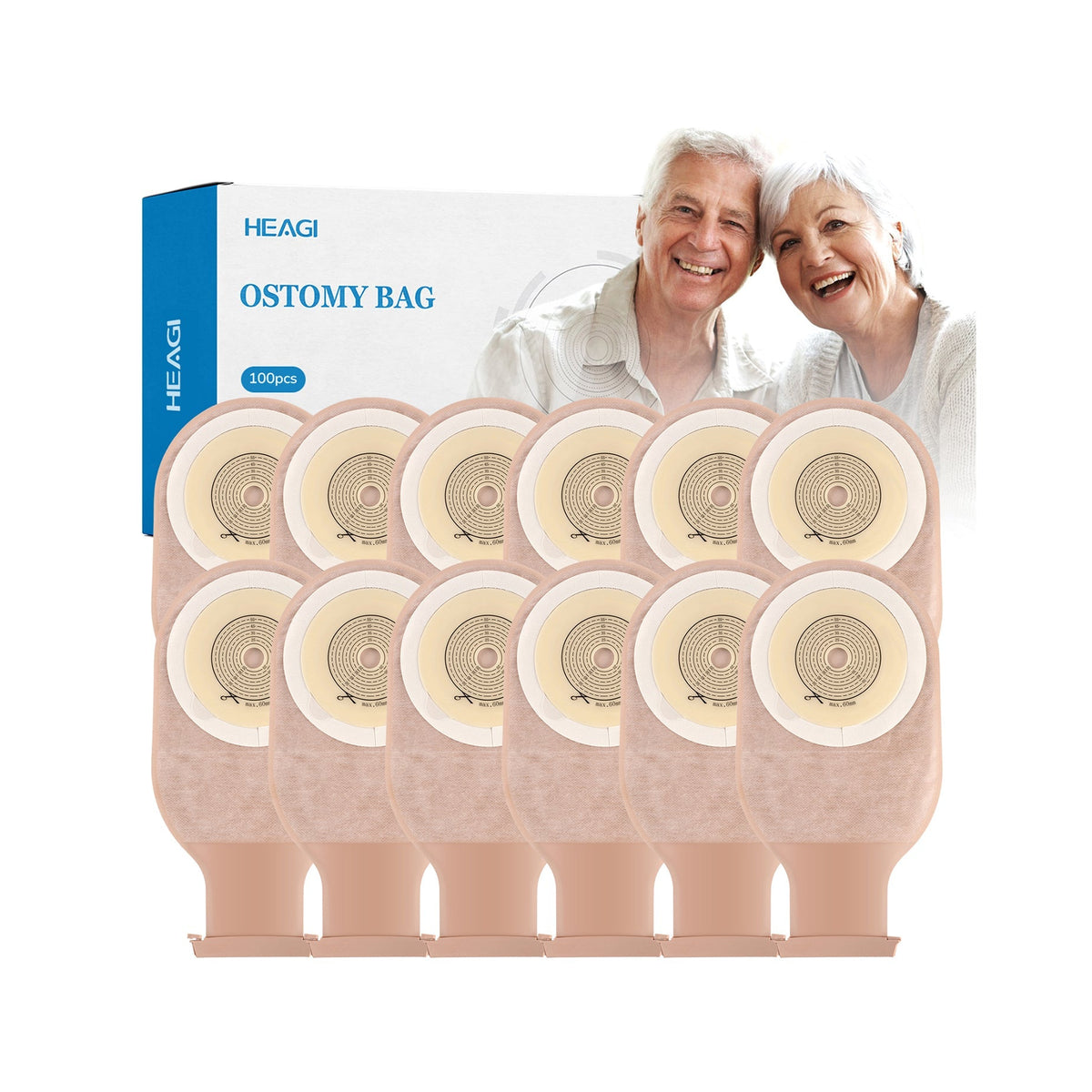 Onnohere 60 Pack Colostomy Bags One-Piece Drainable Ostomy Pouch, Cut-to-Fit 15–60mm