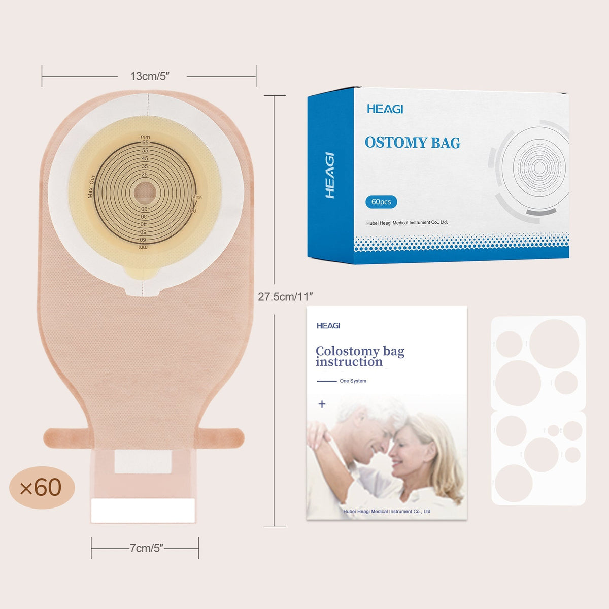 Onnohere 60 PCS Colostomy Bags 1- Piece Ostomy Drainable Pouch with Closure For Ileostomy