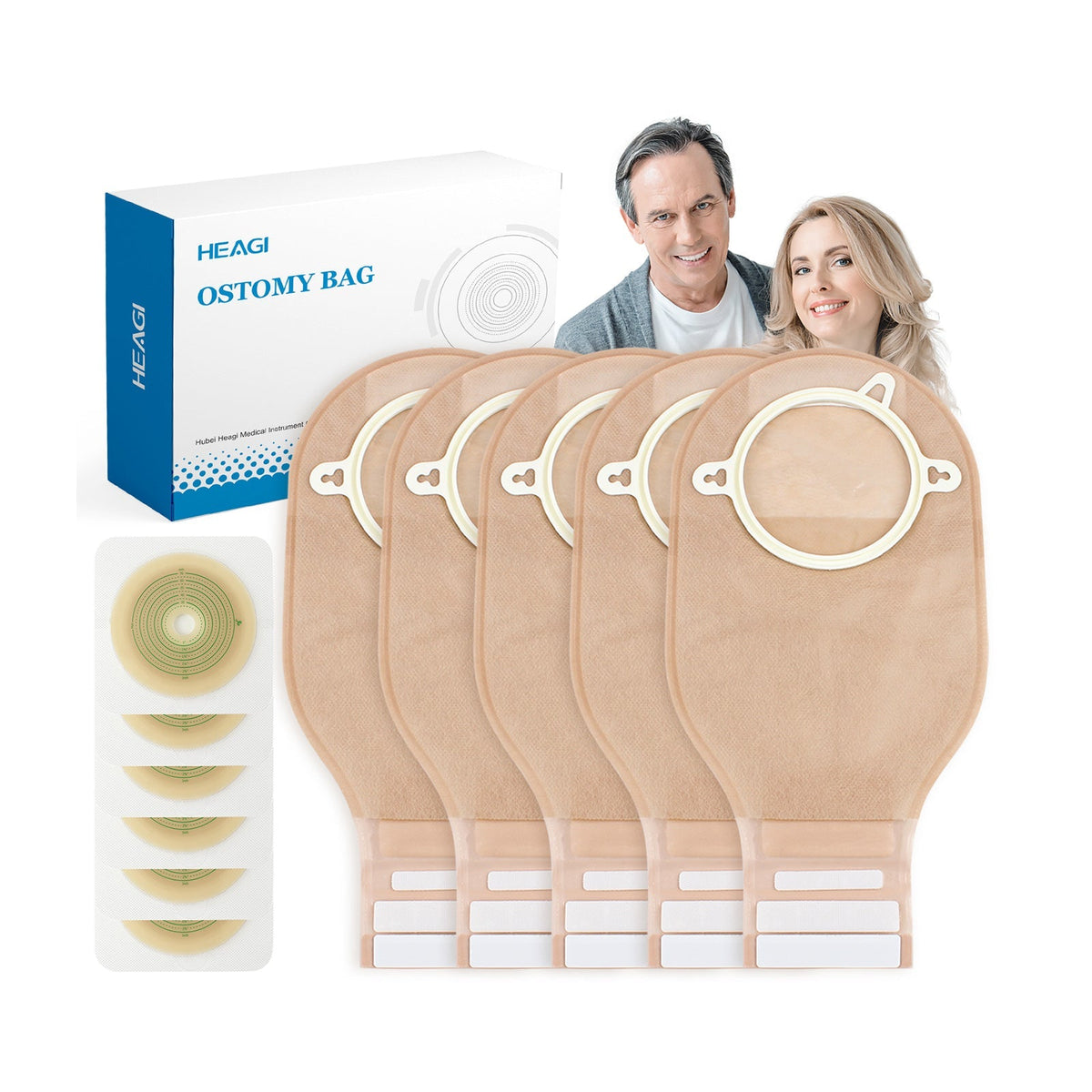 Onnohere 60pcs 2-Piece Colostomy Bags Drainable Pouches with Closure Cut-to-Fit, 70mm Max