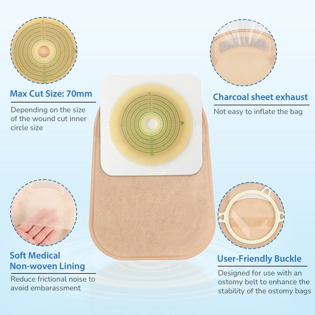 Onnohere 60pcs Colostomy Bags 2 Piece Closed End, Disposable Ostomy Pouch for Ileostomy, Travel Backup