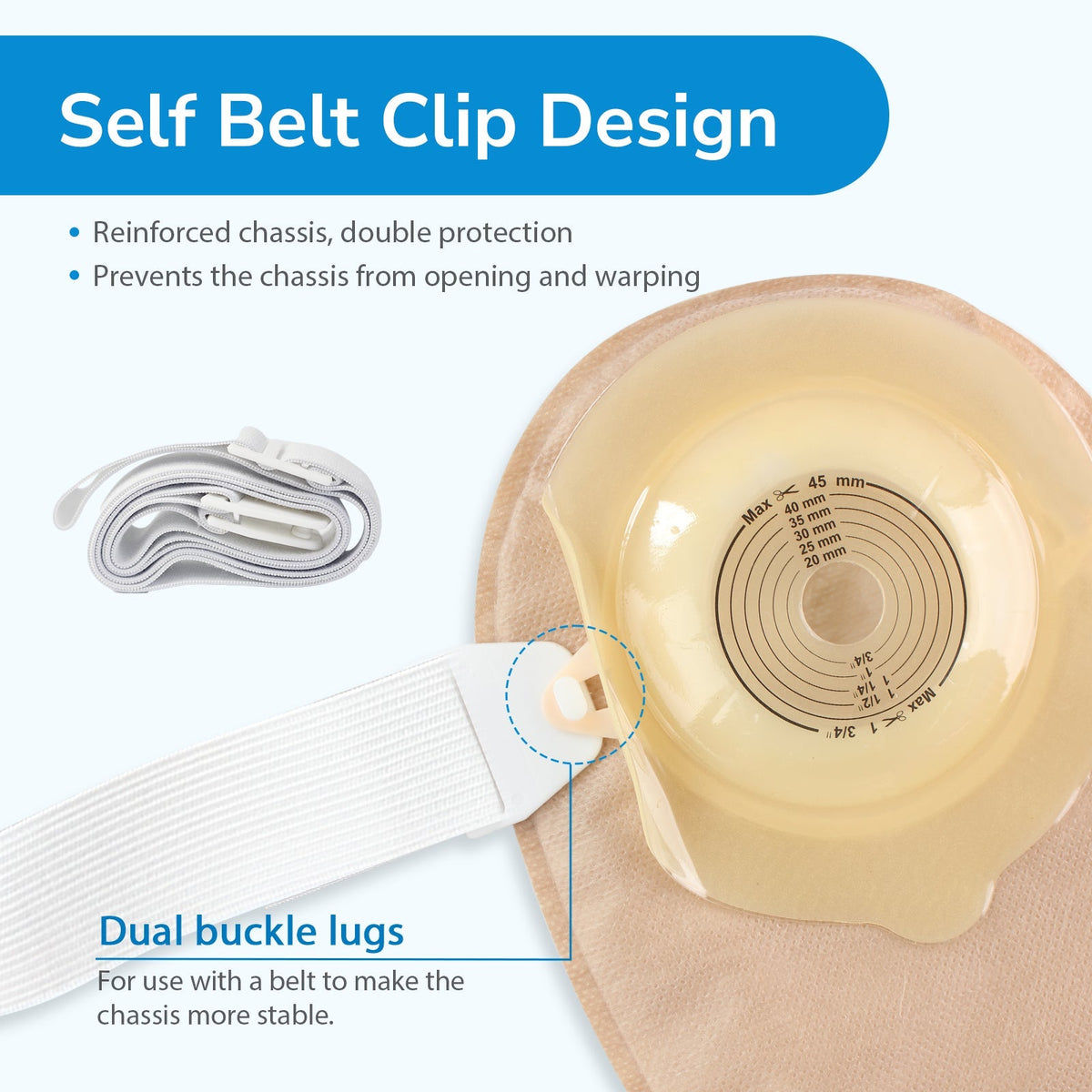 Onnohere Colostomy Bags 1 Piece Convex Ostomy Bags with Exhaust Hole & Adjustable Waistband