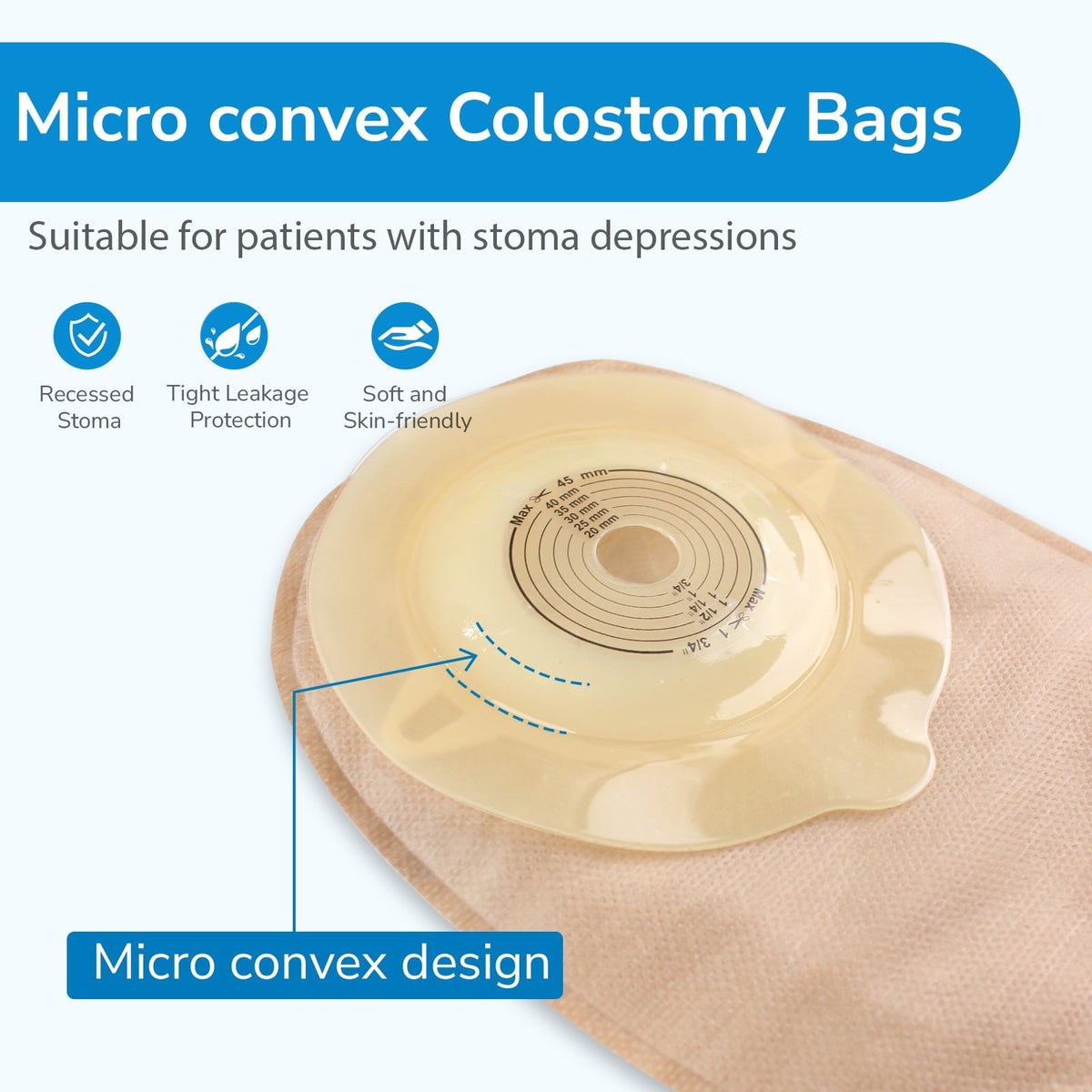 Onnohere Colostomy Bags 1 Piece Convex Ostomy Bags with Exhaust Hole & Adjustable Waistband