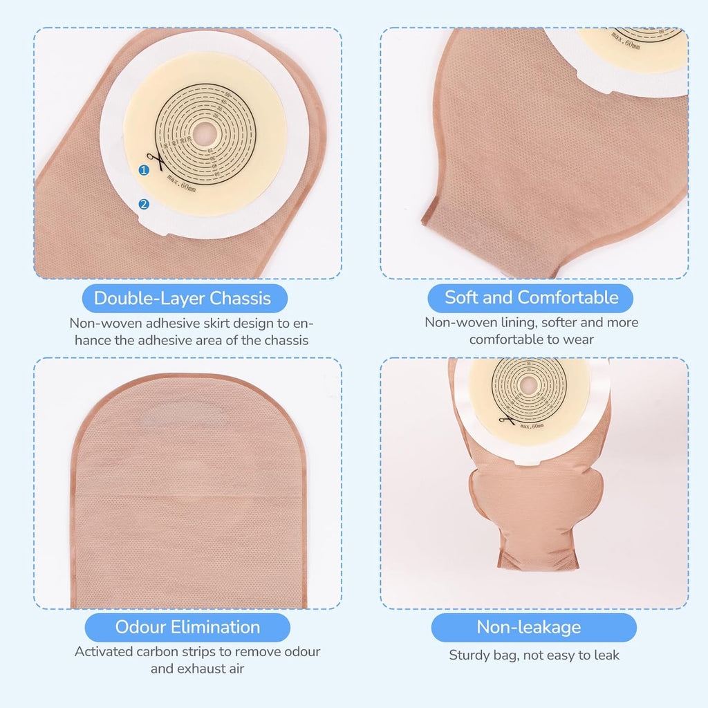 Onnohere Colostomy Bags One Piece Ostomy Drainable Pouch with Closure For Ileostomy,  Stoma Care Supplies