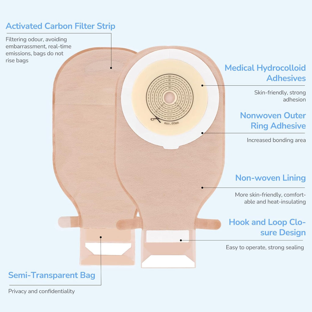 Onnohere Colostomy Bags One Piece Ostomy Drainable Pouch with Closure For Ileostomy,  Stoma Care Supplies