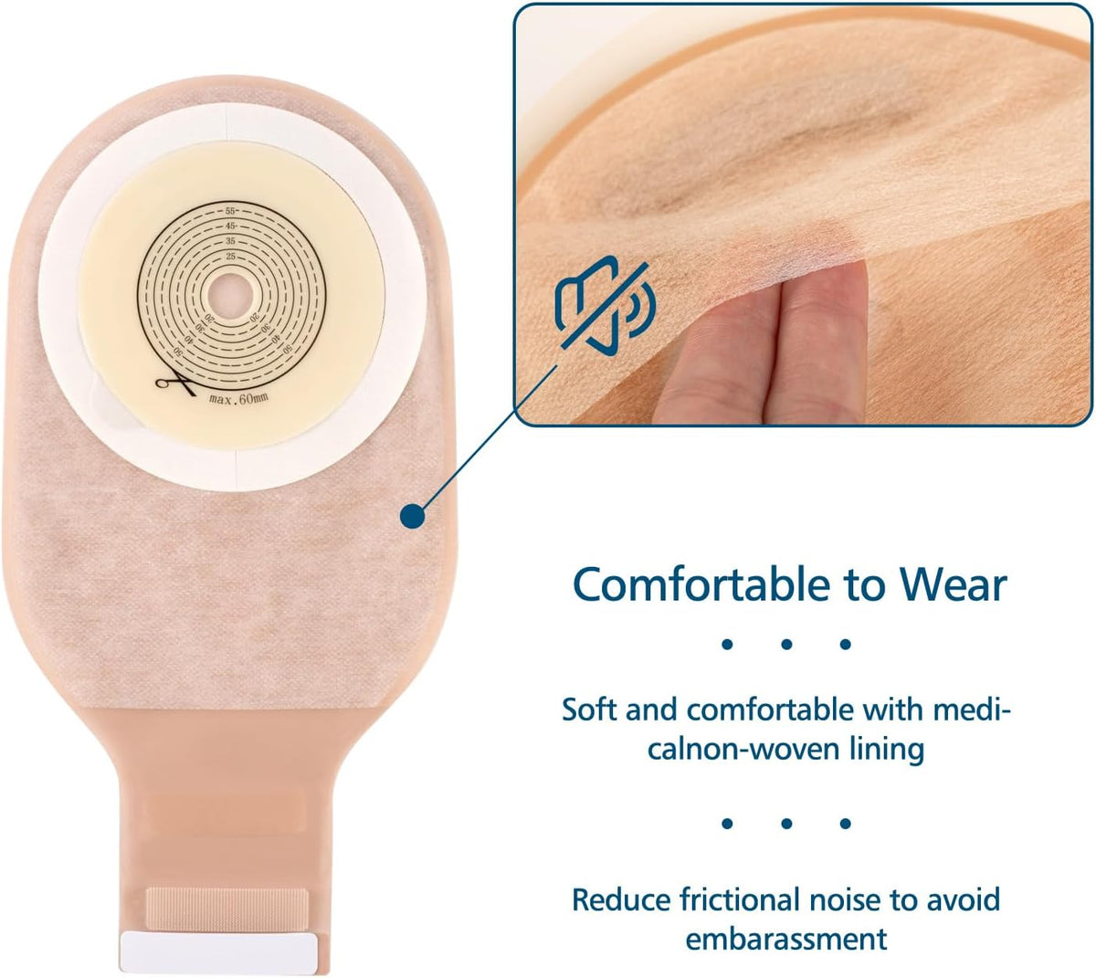 Onnohere Colostomy Bags Skin Friendly One Piece Ostomy Bag Ostomy Supplies Cut-to-Fit Drainable Pouches with Closure