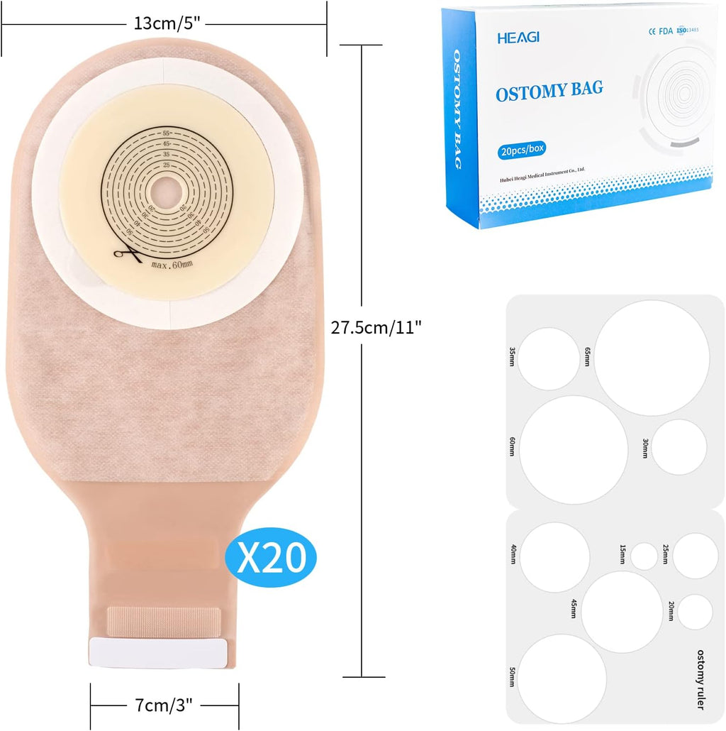 Onnohere Colostomy Bags Skin Friendly One Piece Ostomy Bag Ostomy Supplies Cut-to-Fit Drainable Pouches with Closure