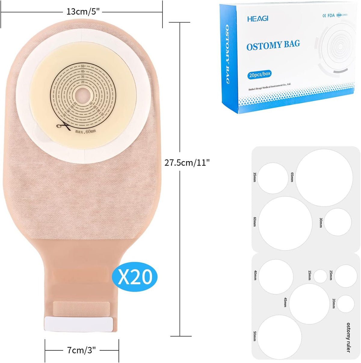 Onnohere Colostomy Bags Skin Friendly One Piece Ostomy Bag Ostomy Supplies Cut-to-Fit Drainable Pouches with Closure