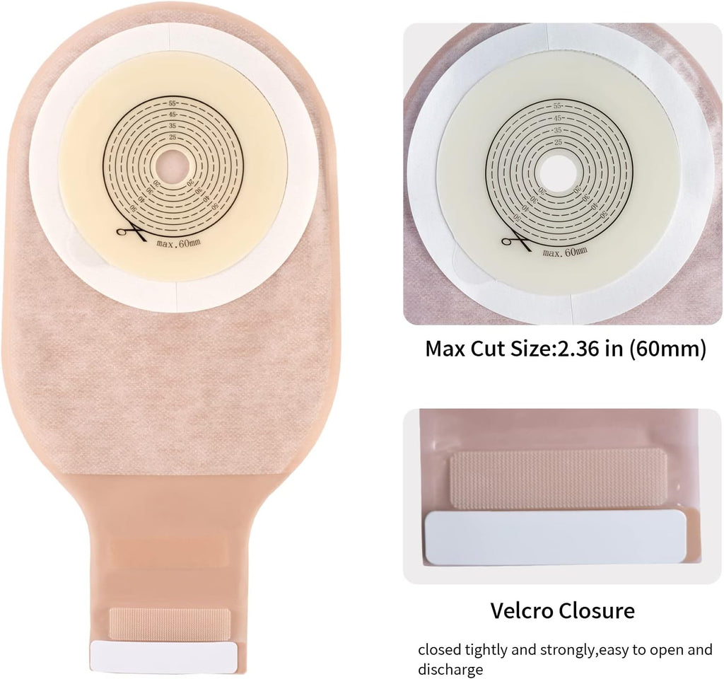 Onnohere Colostomy Bags Skin Friendly One Piece Ostomy Bag Ostomy Supplies Cut-to-Fit Drainable Pouches with Closure