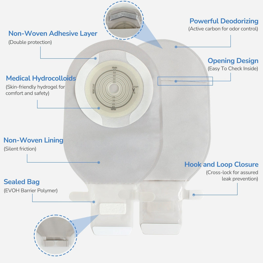 Onnohere ComfortWear 20 PCS Colostomy Bags, One Piece Ostomy Bag Drainable Pouch with Closure for Ileostomy