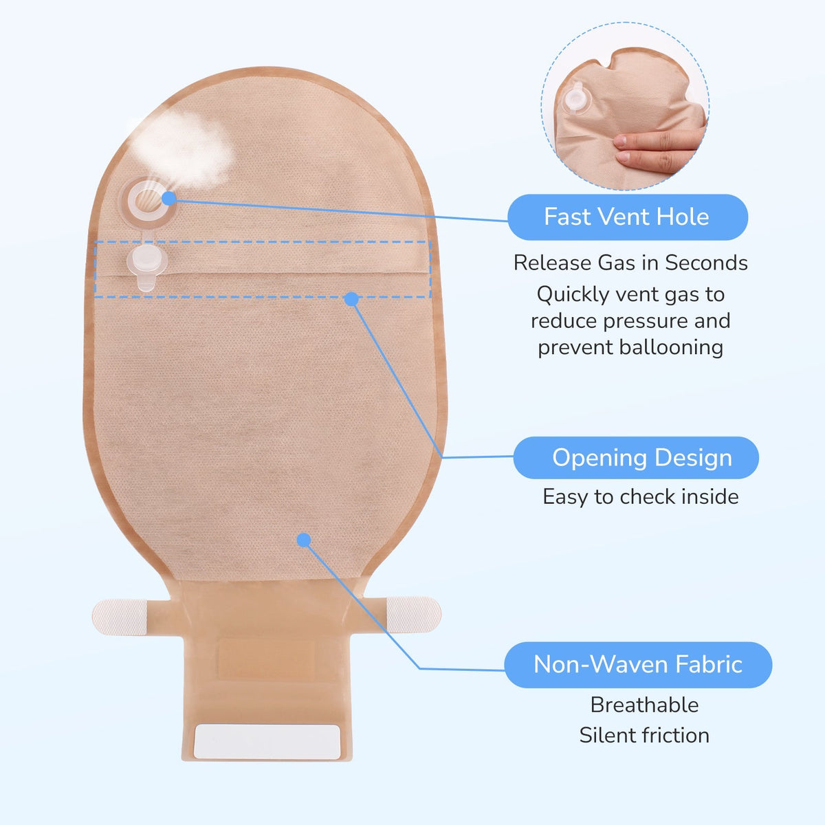 Onnohere Convex Ostomy Bags with Fast Vent & Dual-Layer Hydrocolloid Barrier – 10 Pack + Waist Belt