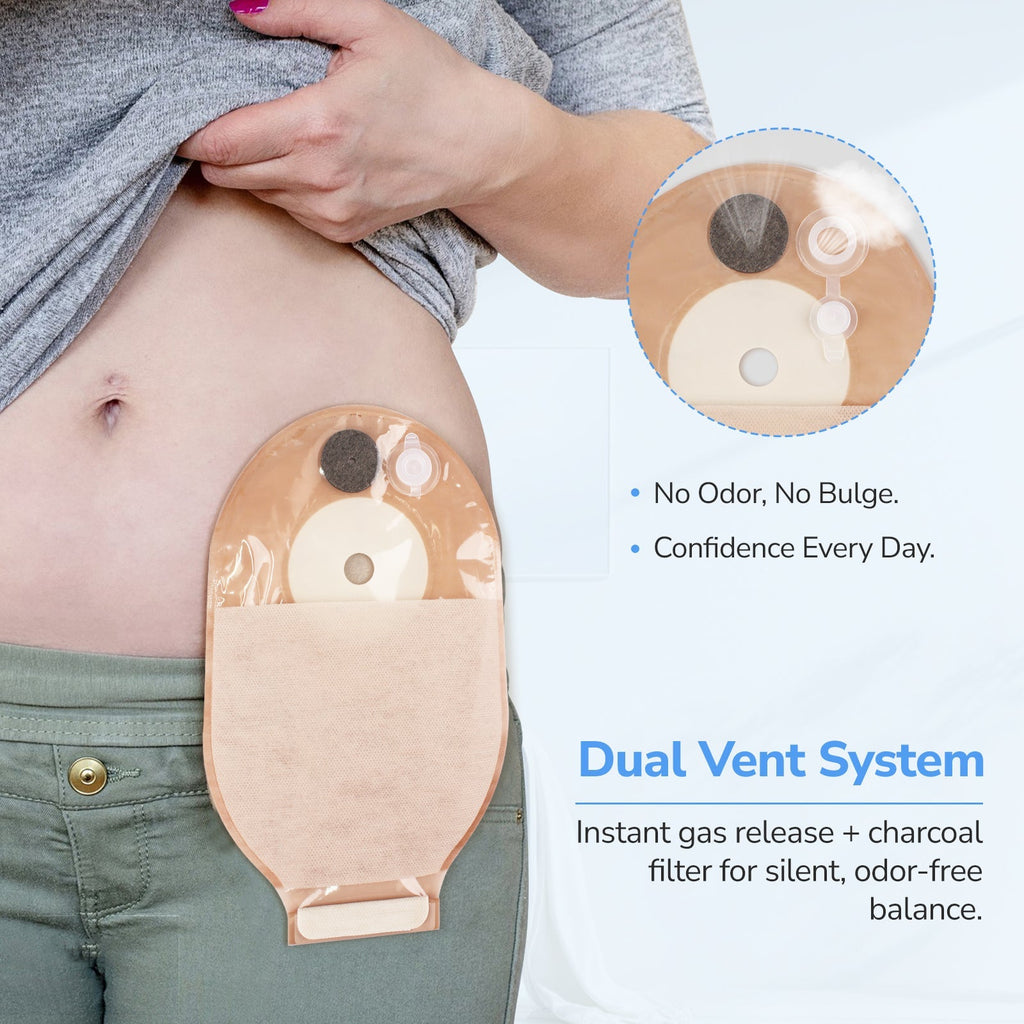 Onnohere Dual Vent System Colostomy Bags for Ileostomy, One Piece Drainable Pouch Ostomy Supplies