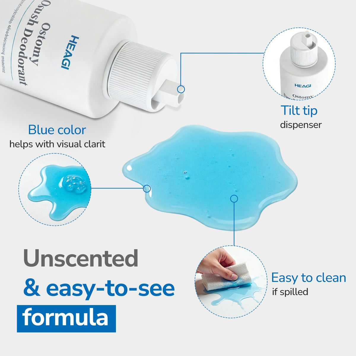 Onnohere Odor Eliminator Drops for Colostomy Bags, Ostomy Drops, Unscented Lubricating Deodorizer for Ileostomy Bags (250ml)